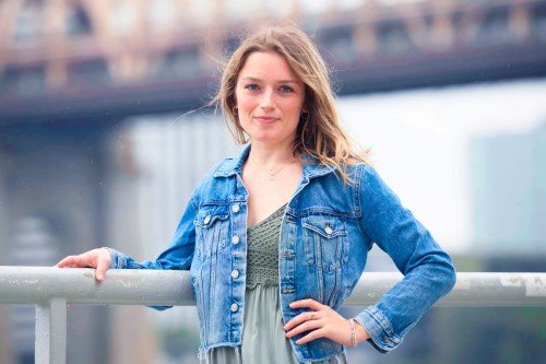 A woman in a jean jacket